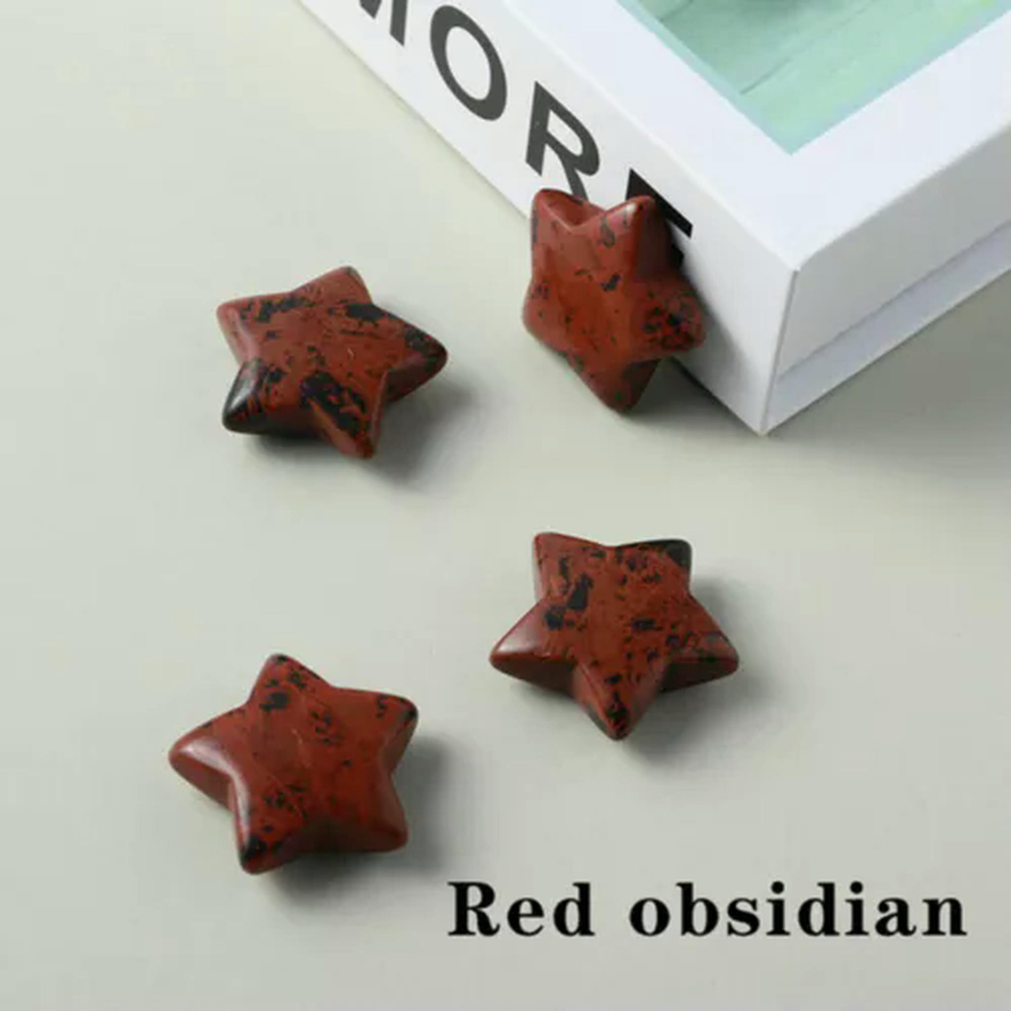 HOOUN 3cm Star Moon Rock Stone Gemstone Crystal Quartz Healing Necklace Carved Pendant-(no rope&hole) Red obsidian