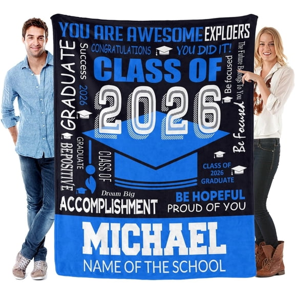 Custom Graduation Blanket with Name Personalized Class of 2026 Throw Blanket Customized Graduation Gifts for Him Her High School College