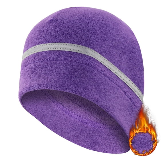 SYMOID Thermal Reflective Fleece Beanie, Skull Cap for Unisex Running Cycling, Purple Hats,Size Free Size