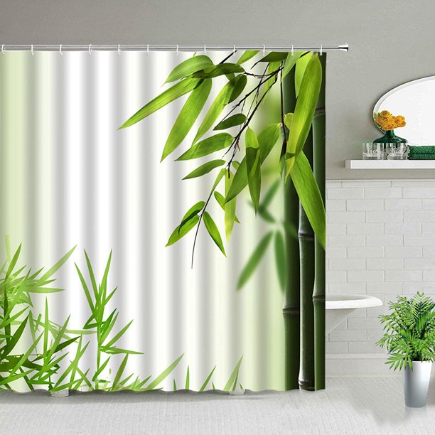 Sonernt Green Bamboo Shower Curtain Bathroom Curtains Plant Flower