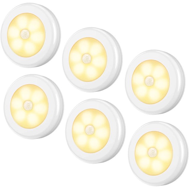 Luz nocturna con detector de movimiento, 6 piezas de luz nocturna blanca cálida
