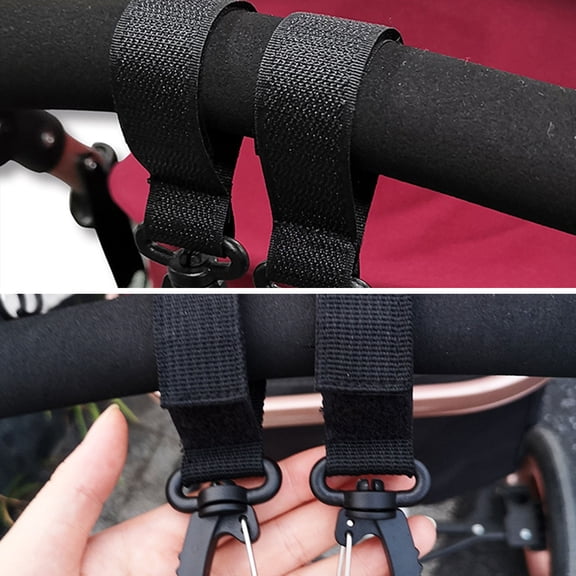 KONTONTY 4-Pack Black Stroller Hooks with Woven Tape for Caregivers and Parents, Easy to Attach and Carry