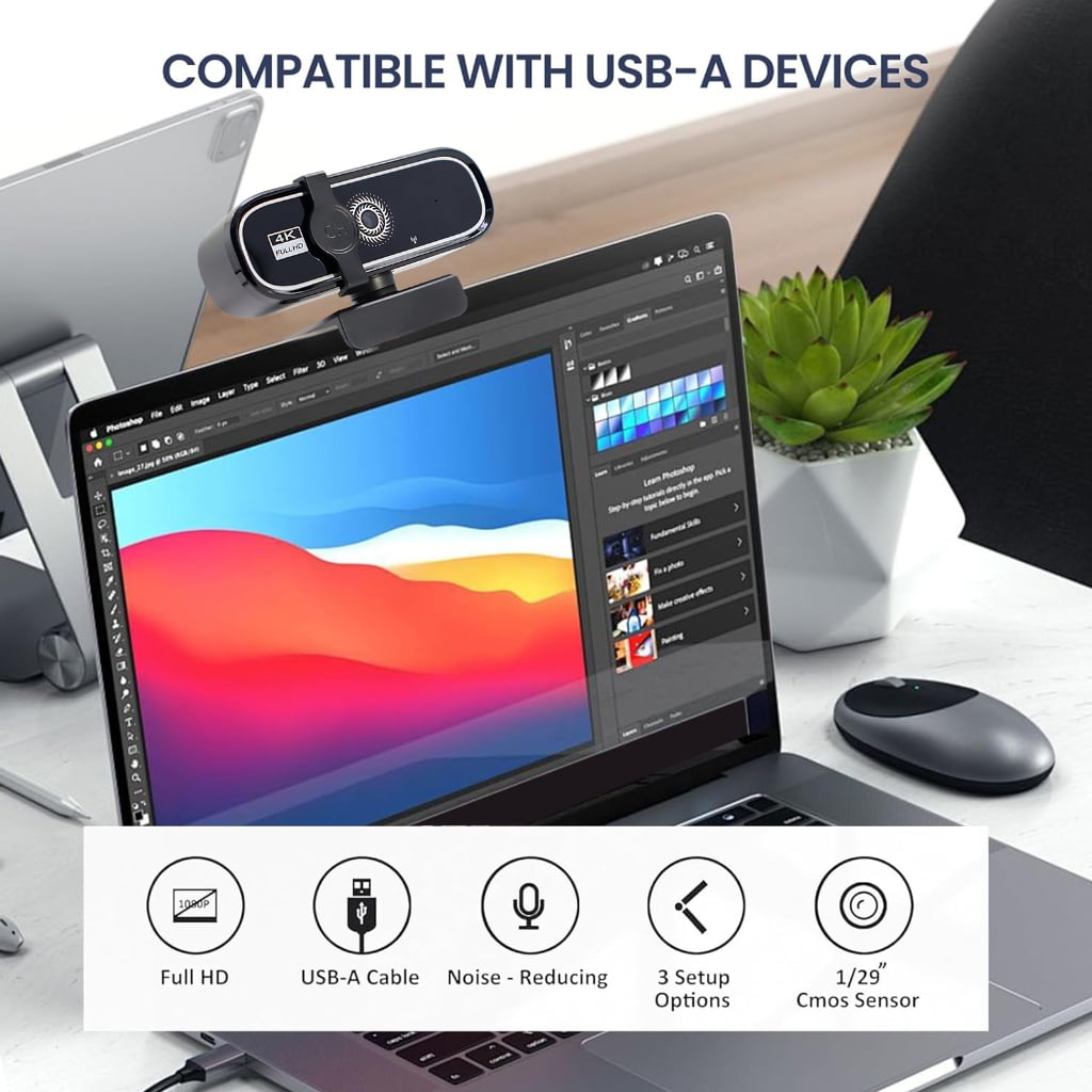 Outlet And Play 720P Webcam Privacy Protect Toss Cover Constructed In Micr 30FPS Video Seize For Online Classes Remote W