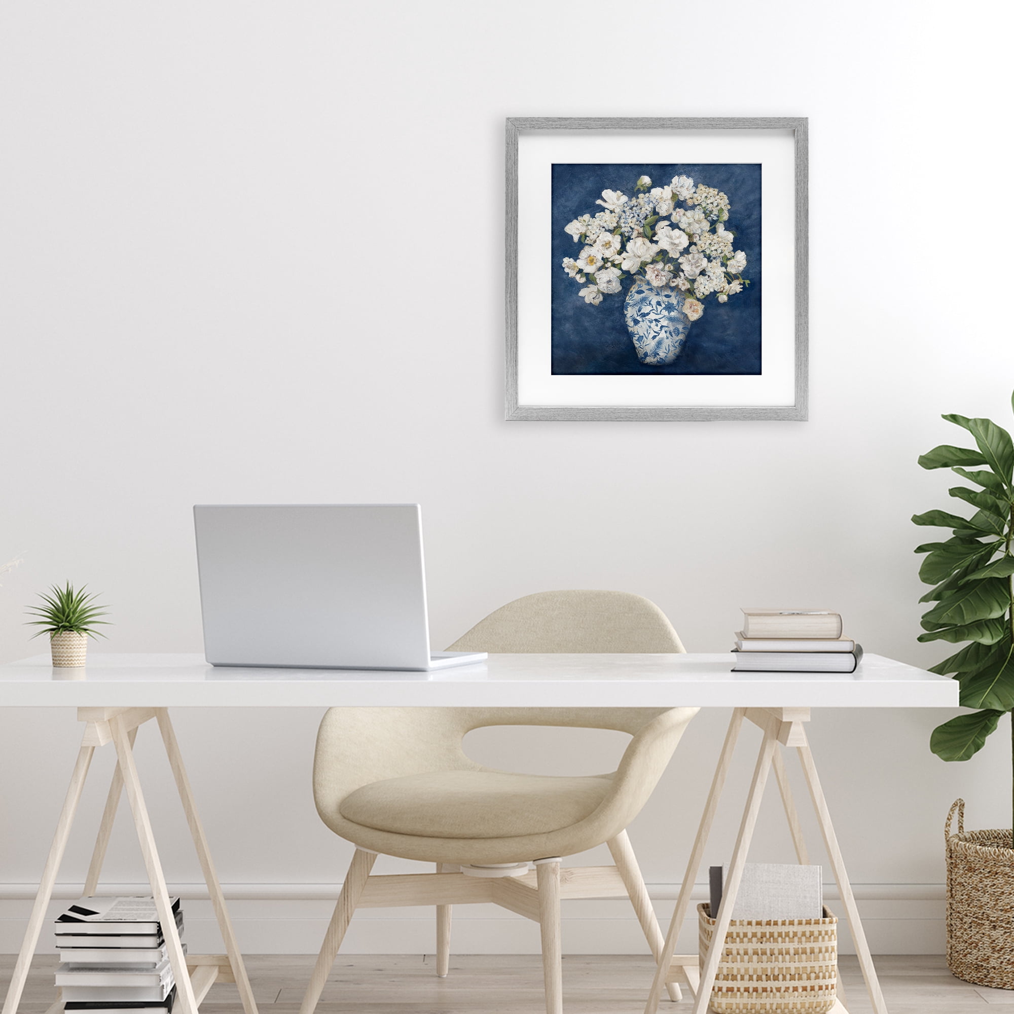 Stupell Industries Classic Blue Chinoiserie Vase Gray Framed Print Under Glass, design by Charlene Olson