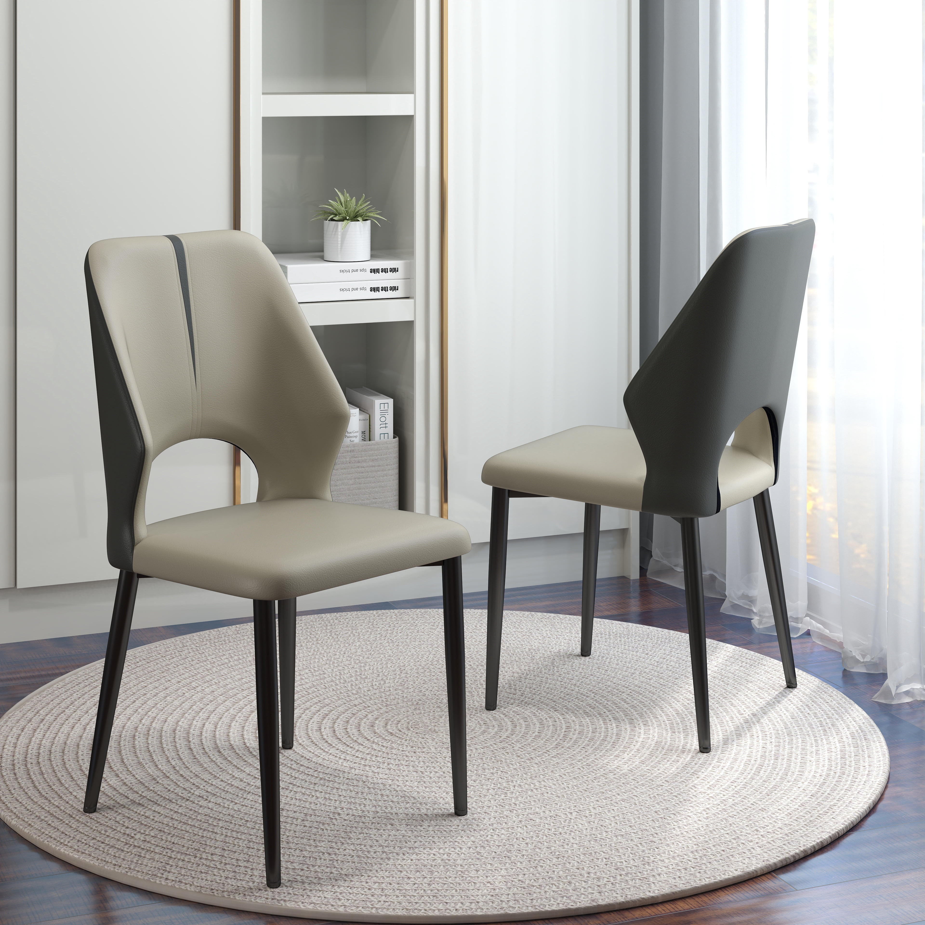 bokifol Dining Chairs Set of 2 for Kitchen, Modern Leather Upholstered Armless Side Chairs,Gray