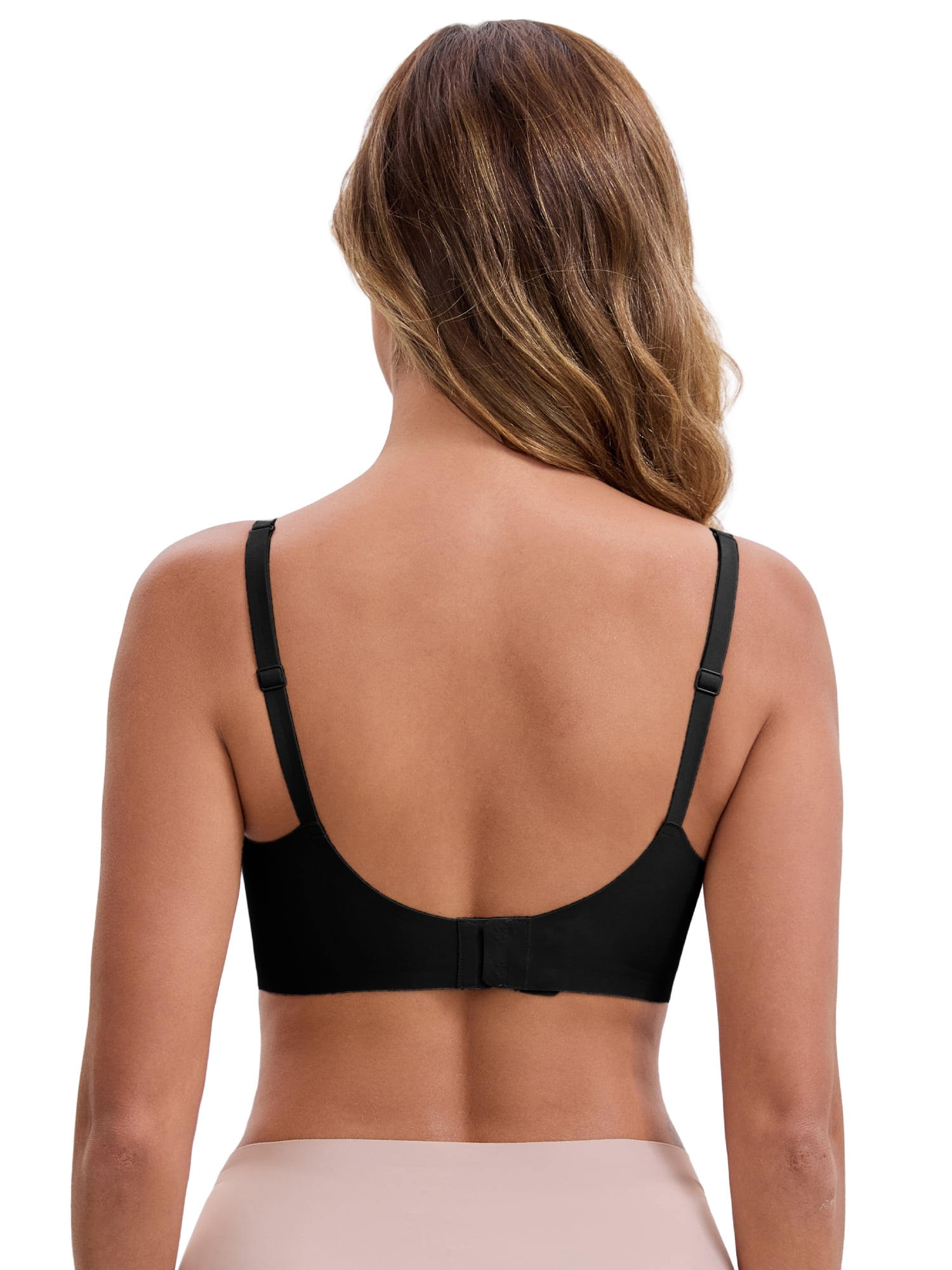 DARING DIVA Women's Deep V-Neck Wireless Adjustable Spaghetti Straps Bra M Black