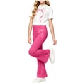 thumbnail image 4 of Xdegoge Girls Outfit 2 Piece Short Sleeve Crewneck Graphic Cute T Shirt and Bell Bottom Flare Pants Set Casual First Day Of School Daily Sets 2-14 Years, 4 of 7
