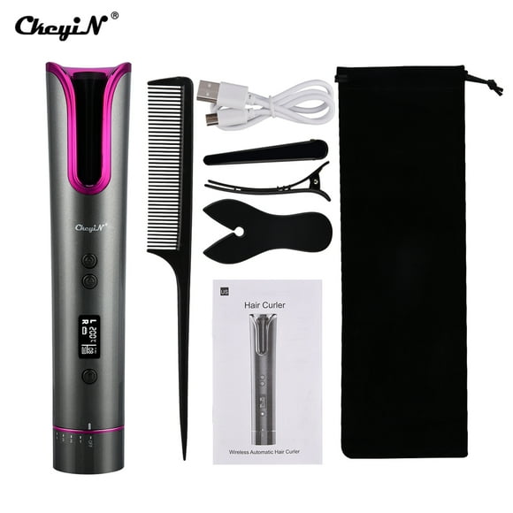 CkeyiN 18mm Automatic Curling Iron,Cordless Hair Curler, USB Ceramic Curling Iron Hair Waver T Waves Iron Curling Wand Air Curler,LCD 4-Speed Fast Temperature And Time Control