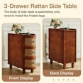 thumbnail image 5 of Tribesigns Solid Wood End Table, 3-Drawer Rattan Side Table with 3 Rattan Drawers and Embossed Handles for Living Room, No Assembly Required (Walnut & Oak, 1PC), 5 of 6