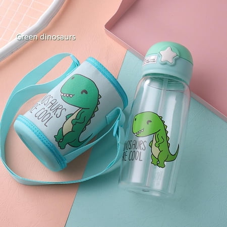 Portable Kids Cute Cartoon Dinosaur Pattern Cups Baby Travel Drinking Cups With Cover Straw Drink Water Bottle Sippy Cups