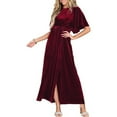 thumbnail image 1 of Liquidation et Promo, Robe en Velours Uni pour Femme à Manches Courtes et Col Rond, Robe en Velours, Robe à Manches Courtes, Robe à Col Rond Polyvalente et Tendance/100 % Polyester, Bourgogne, Sopatenor, 1 of 9