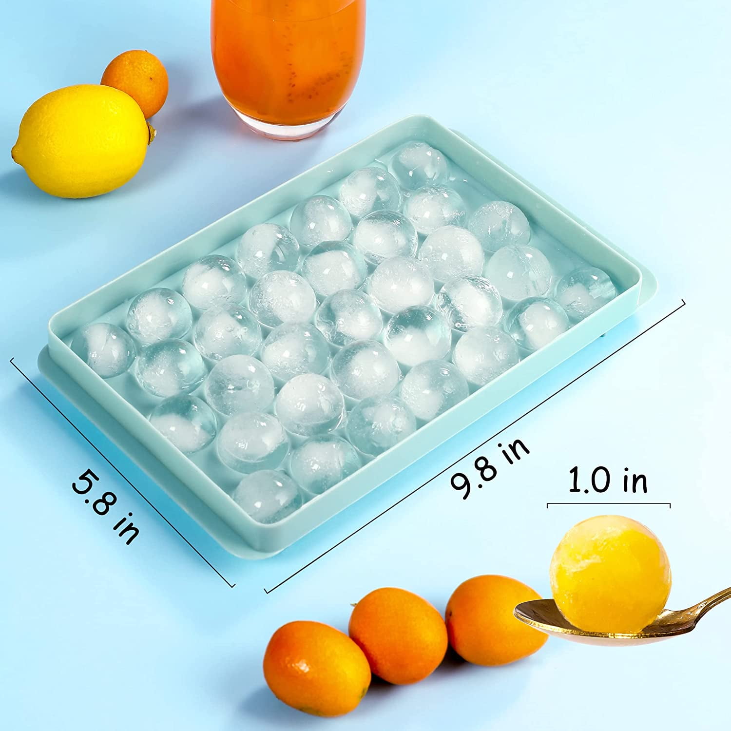 Cocopa Round Ice Cube Tray with Lid, Ice Ball Maker Mold for Freezer with Container, 2Pack Mini Circle Ice Cube Tray Making 66pcs Sphere for Ice