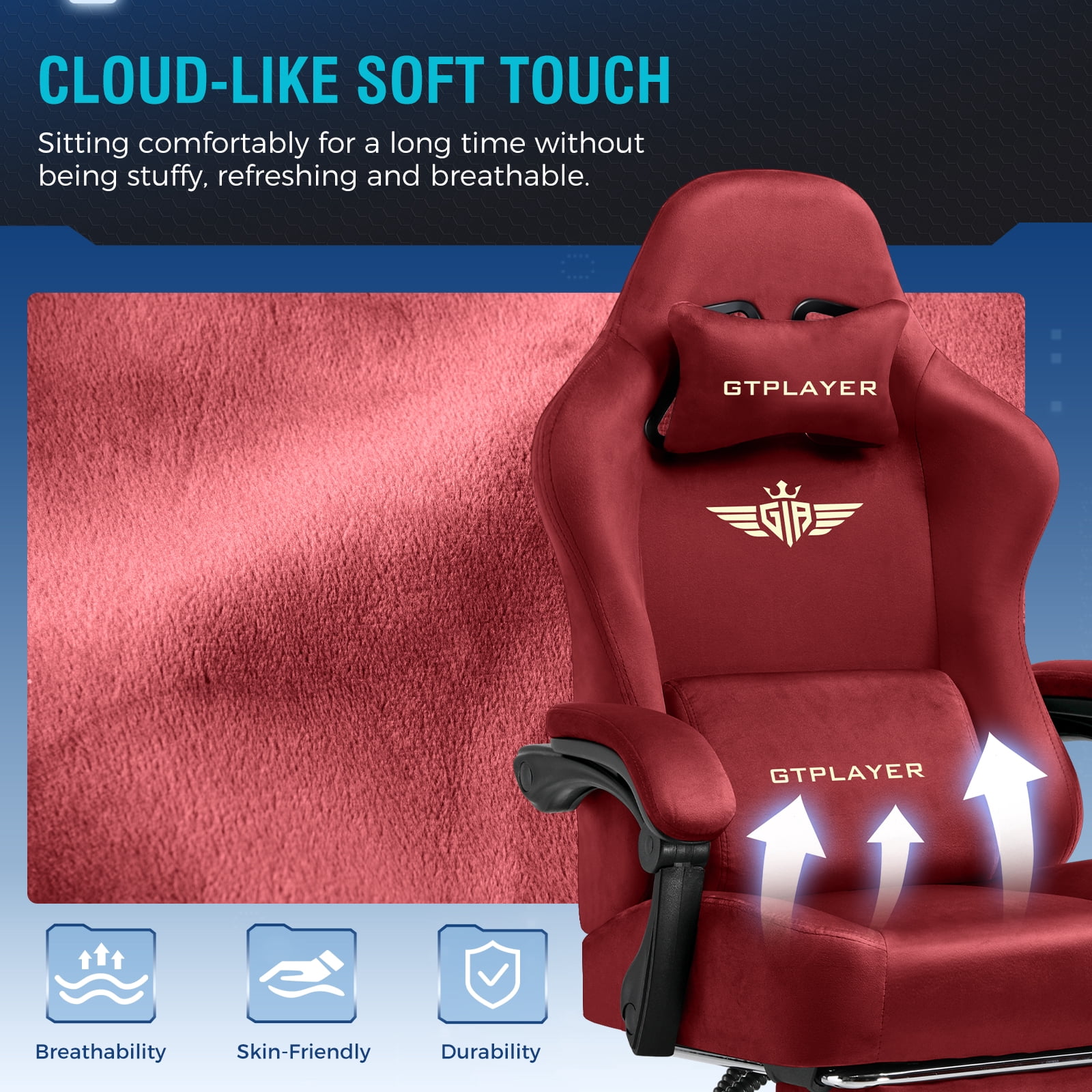 GTPLAYER Gaming Chair Fabric with Pocket Spring Cushion, Big and Tall Gaming Chair 350LBS High Back Computer Chair with Footrest for Adults Lumbar Support Swivel Game Chair for Office Gaming Red