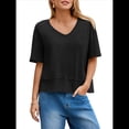 thumbnail image 1 of Camisetas de Verano con Cuello en V para Mujer, Blusas Casuales de Corta, Holgadas y Básicas. Negro XL, 1 of 9