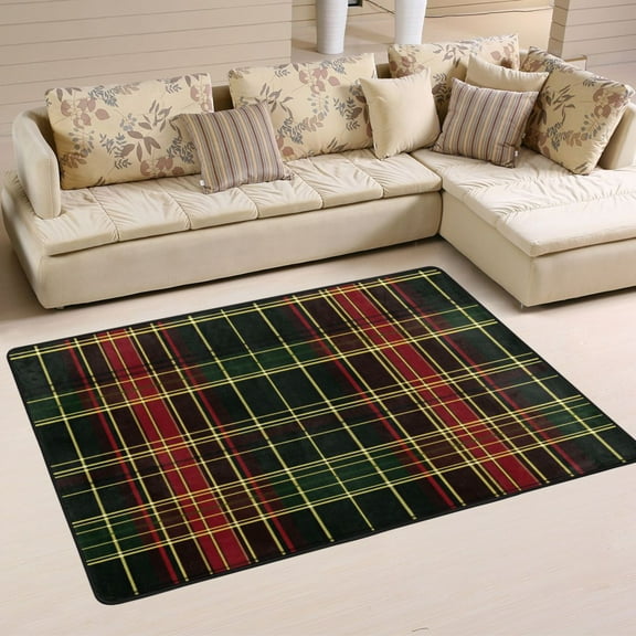 Non-Slip Area Rug 36"x24" Indoor Washable Floor Mats Carpet Printed for Living Room, Bedroom, Home Decor Red and Green Tartan Plaid