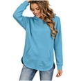 thumbnail image 5 of Long Sleeve Pullover Sweatshirt for Women Solid Drawstring Hoodie Front Kangaroo Pocket Curved High Low Hem Loose Spring Fall Winter Casual Tops, 5 of 6