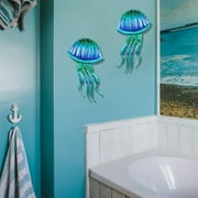 Liffy 2 Pack Metal Jellyfish Wall Decor-Blue Jellyfish Ocean Wall Art for Bedroom,Bathroom,Kitchen 7.8 x 15 inches