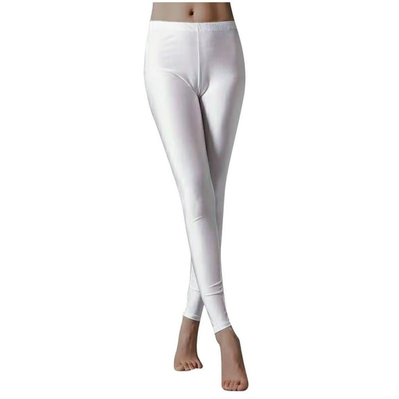 Bcresic Women's Shiny Leggings Pants Elastic High Waisted Tights Shining Sports Workout Legging Fitness Glossy Trousers Pilates Yoga Tight Metallic Dance Pant Saving,White,Small
