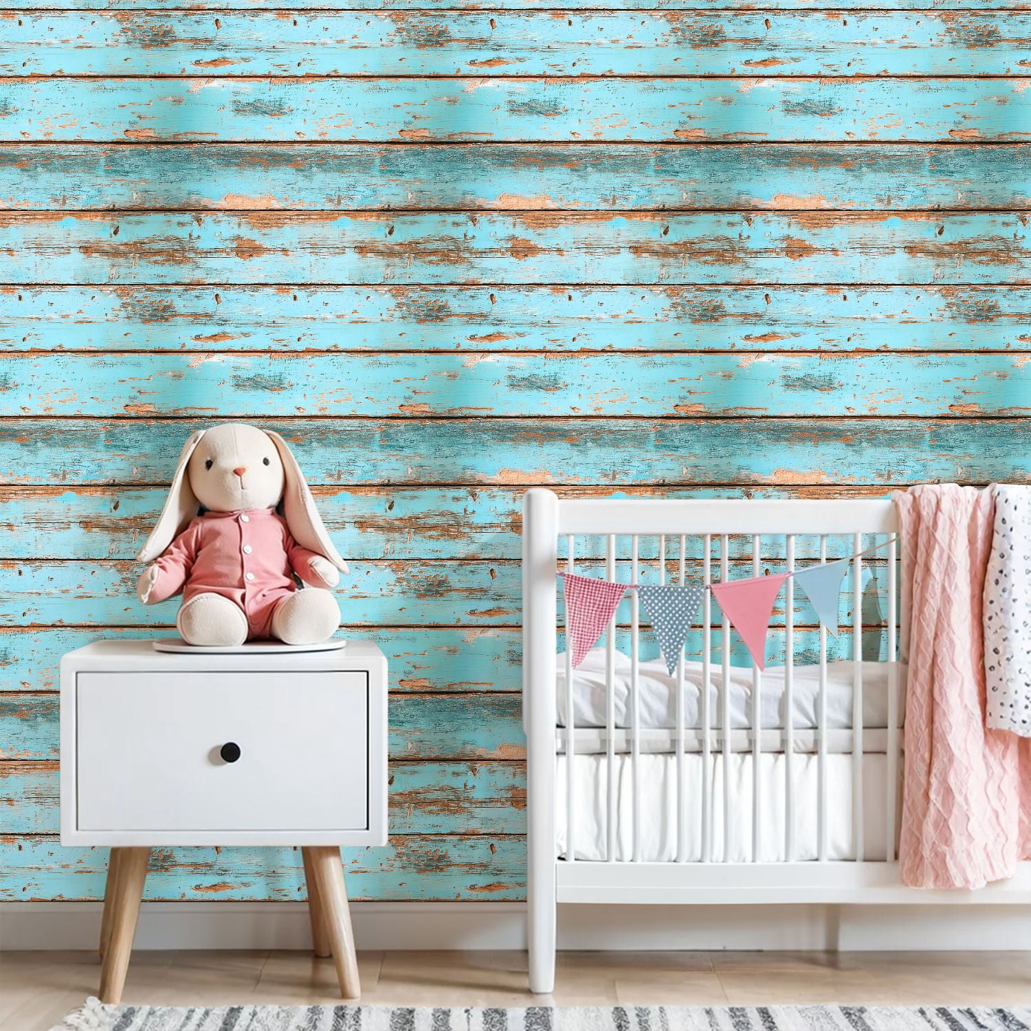 Peel and Stick Wallpaper Distressed Turquoise Wooden Planks Texture Rustic Wall Mural 23.6in x 9.8ft Self Adhesive Removable Wall Paper Renter Friendly Wallpaper for Nursery Bedroom Cabinets