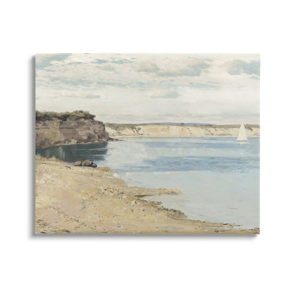 Stupell Rocky Coastal Cove Sailboat Landscape Painting Gallery Wrapped Canvas Print Wall Art