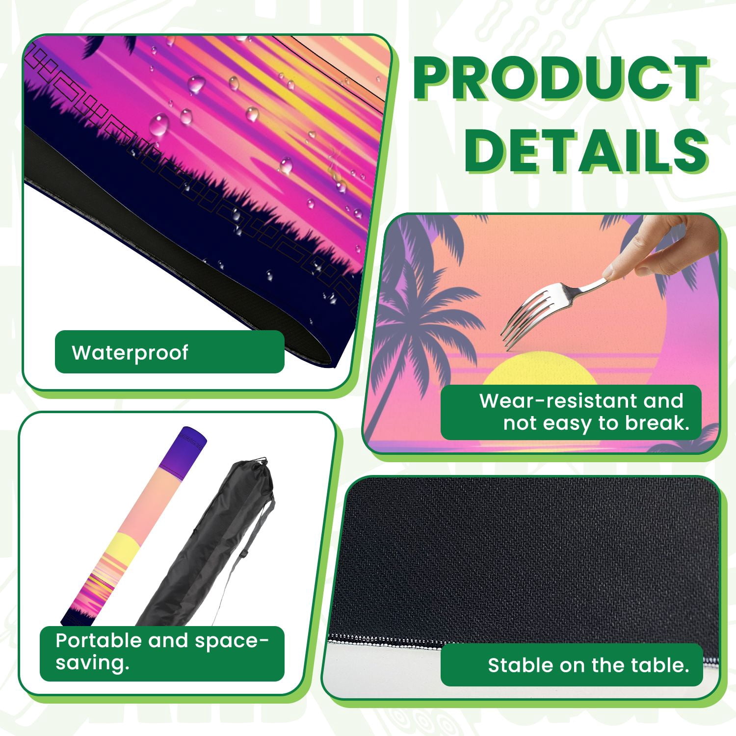 Mahjong Mat 31.5" x 31.5" sunset palm trees trendy purple california vintage Non-Slip Noise Reduction American Mahjong Tiles Table Cover for Dominoes Poker Card Board Games Gift
