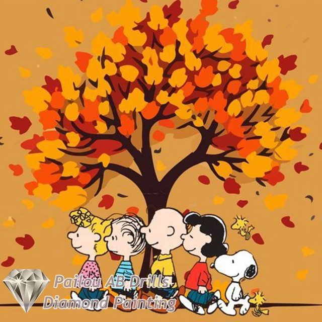 Pintura de diamantes con paisaje otoñal de Snoopy y Charlie Brown con calabazas para Halloween, taladros AB, punto de cruz completo, mosaico, decoración del hogar