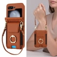 thumbnail image 6 of for Samsung Galaxy Z Flip 7 Case, Retro PU Leather Shockproof Protection Phone Case Wallet Built in Credit Card Slots Flip Cover Finger Ring Stand with Long Strap + Short Strap, Brown, 6 of 8