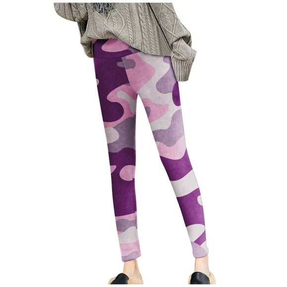 snowsong Leggings For Women Warm Pants For Women Womens Casual Pants Elastic High Waist Camouflage Print Fleece Lined Capris The Women's Pants Pink XL