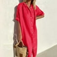 thumbnail image 2 of OSOLU Women Fashion Solid Color Elegant Casual Loose Short Sleeve Button Skirt Long Pocket Shirt Dress Leisure Sundress Wedding Guest Dresses For Women, 2 of 5
