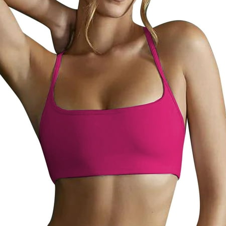 SHENGYUAN Push Up Sports Bras for Women Supportive Womens Workout Fitness Backless Padded Low Impact Bra Yoga Crop Tank Top Hot Pink XL