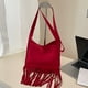thumbnail image 5 of Bolso de Mano Cruzado para Mujer de Poliéster con Borlas, Bolso de Hombro, Gran Capacidad, Ligero 25x25x3cm, Rojo Caqui Café Negro, 5 of 7
