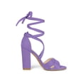 thumbnail image 3 of BLISSFUL STEP Women's Sandals Solid Crisscross Block Heels High Heel Lace up Sandals Purple 7.5, 3 of 7
