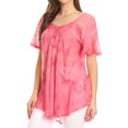 thumbnail image 3 of Sakkas Hana Tie Dye Relaxed Fit Embroidery Cap Sleeves Peasant Batik Blouse / Top - Fuchsia - Plus Size, 3 of 5