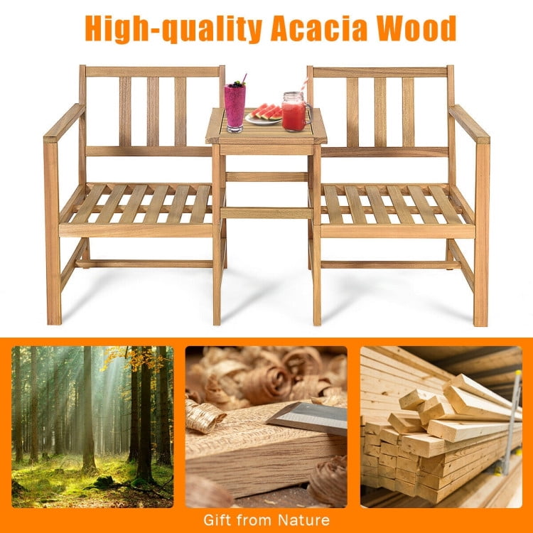 Aimee Lii Outdoor Patio Furniture Set, 3-in-1 Acacia Wood Loveseat with Separable Coffee Table