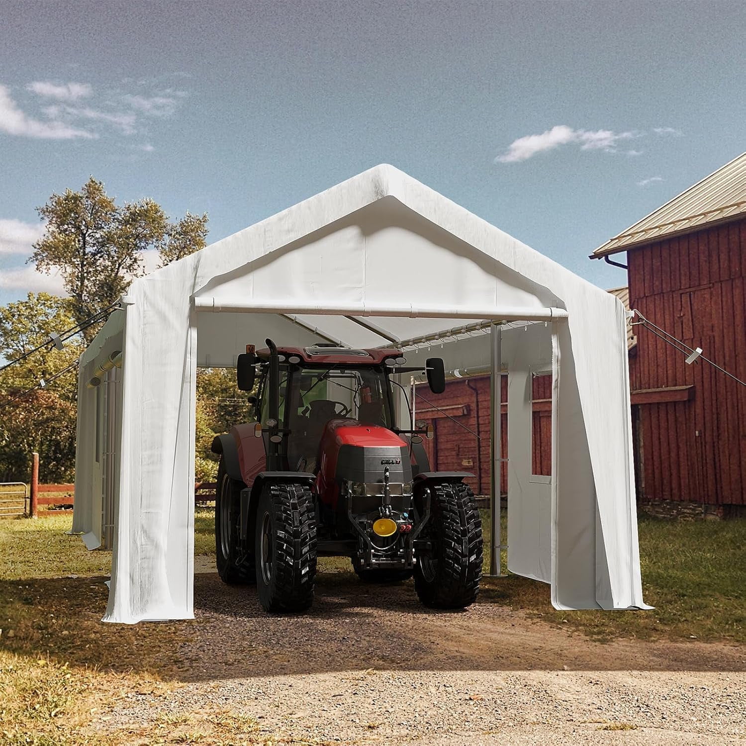 10x20 Heavy-Duty Carport Canopy Tent with 4 Roll-Up Doors & 4 Windows Waterproof UV-Protected Powder-Coated Steel Frame Removable Sidewalls White