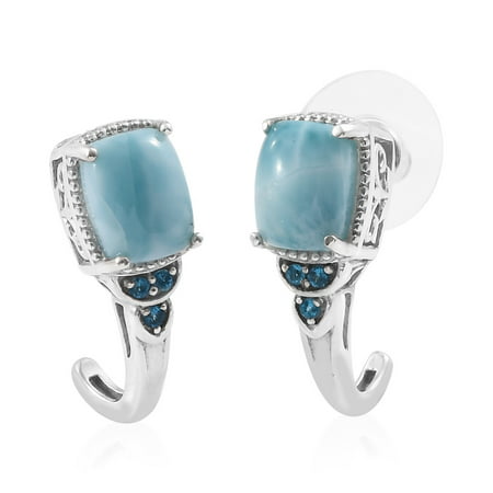 925 Sterling Silver Larimar Neon Apatite Platinum Plated Hoops Hoop Earrings Gift Jewelry for Women