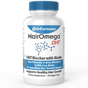 DrFormulas Hair-Omega DHT Blocker Biotin 5000 mcg Vitamins for Hair Regrowth Supplements, 60 Capsules