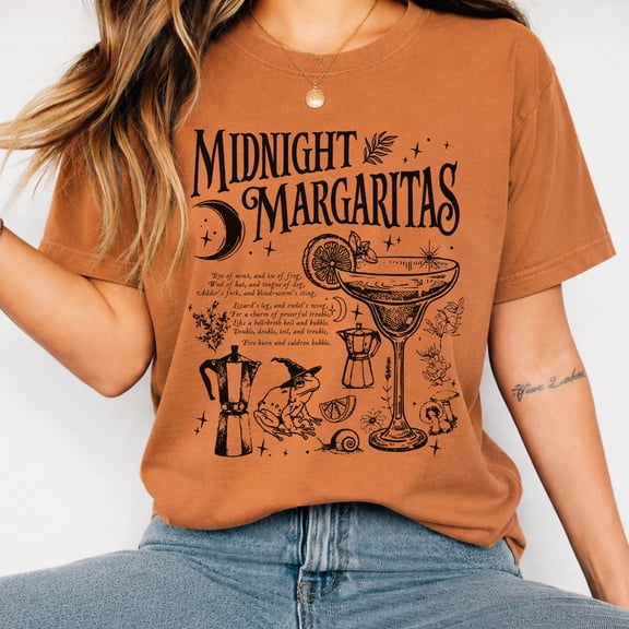 Midnight Margaritas Spell Shirt Vintage Witchy Cocktail Tee Halloween Drinking Shirt Gothic Margarita Lover Gift Spooky Party Graphic Tee