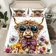 thumbnail image 2 of Manfei Rustic Highland Bull Bed Sheets for Kids, Spring Garden Flower King Sheets, Leopard Print Bow Knot Sheet Set, Ultra Soft Home Decor 4pcs, 2 of 7