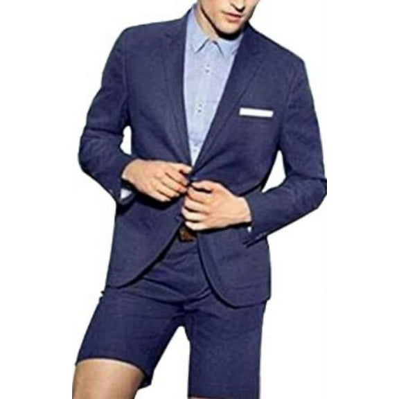 Cotton Fabric Navy Suit - Mens Suits With Shorts - Summer Suit