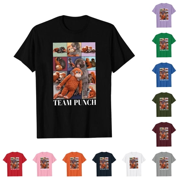 Youpwaven Punch the Monkey Women's Graphic T-Shirt, Team Punch Storyboard Collage Top, Casual Short Sleeve Crew Neck Shirt, Soft Breathable Daily Wear Tee