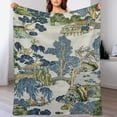 thumbnail image 5 of Chinoiserie Asian Scenic Blue Green Throw Blanket Soft Cozy Flannel Fleece Warm Microfiber Blankets for Couch Sofa Bed 40"x50", 5 of 8