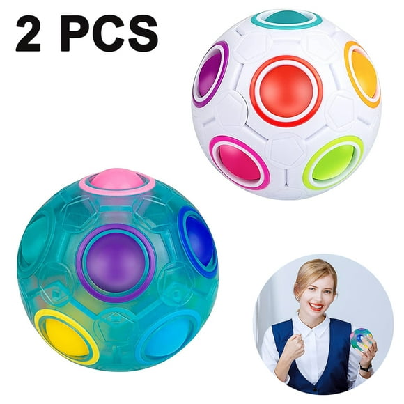 2 Pieces Magic Rainbow Ball Magic Cube in Puzzle Ball Glow Color Match Puzzle Cube Brain Teasers Games Stress Fidget Toys Handheld Sensory Toy for Boys Girls Teens Adults Decompression