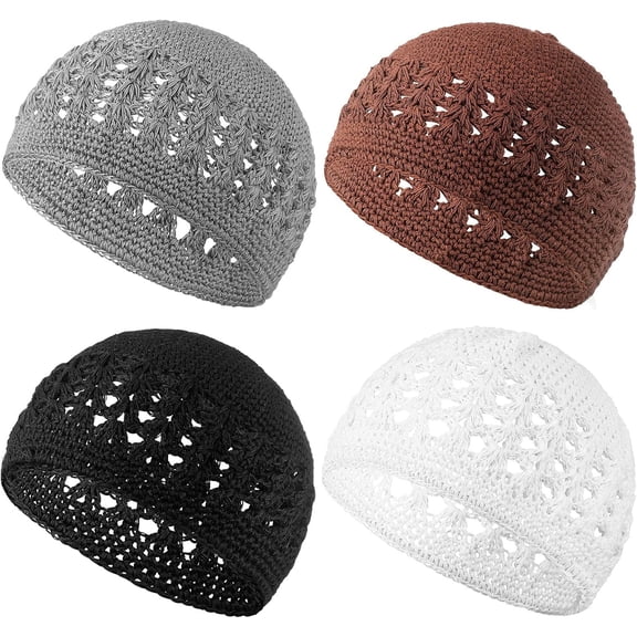 4pcs Hat for Men Muslim Knit Kufi Cap Crochet Beanie Skull Beanie African Hat for Men Women