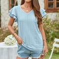 thumbnail image 6 of JGGSPWM Women's Cute Trendy Short Sleeve V Neck Solid Blouses Hollow Lace Eyelet Ruffle Sleeve Elegant Classic Tops Blue XXL, 6 of 6