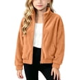 thumbnail image 4 of BXJX Girls Fleece Jackets, Long Sleeve Stand Collar Zip‑Up Casual Outerwear with Pockets Khaki Size 12-13 T, 4 of 9