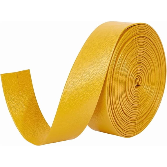 5m Foldover Leather Strips 25mm Leather Trimming Tape PU Leather Strap 1mm Thick Flat Leather Cord Lambskin Texture Leatherette String for DIY Crafts Keychain Jewelry Making Gold