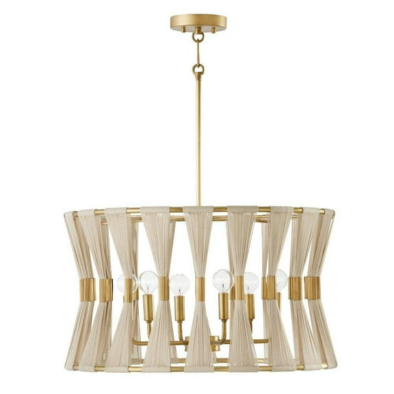 6 Light Pendant-Bleached Natural Rope/Patinaed Brass Finish Bailey Street Home 309-Bel-4567165