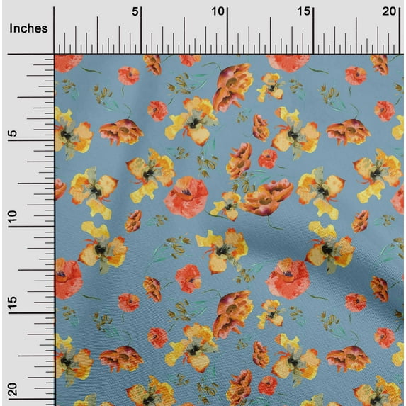 oneOone Viscose Chiffon Grayish Blue Fabric Flower Watercolor Dress Material Fabric Print Fabric By The Yard 42 Inche Wide
