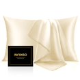 thumbnail image 1 of Fundas de almohada de seda INFINIXSO, tamaño estándar, 2 unidades, color marfil, 1 of 8
